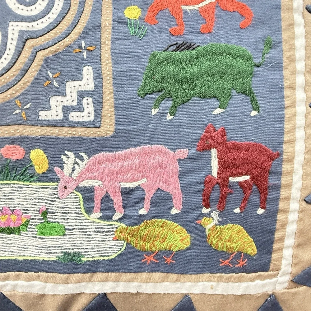 Hmong Story Cloth Paj Ntaub Pillow Cover Hand Embroidered Textile Art 18x18